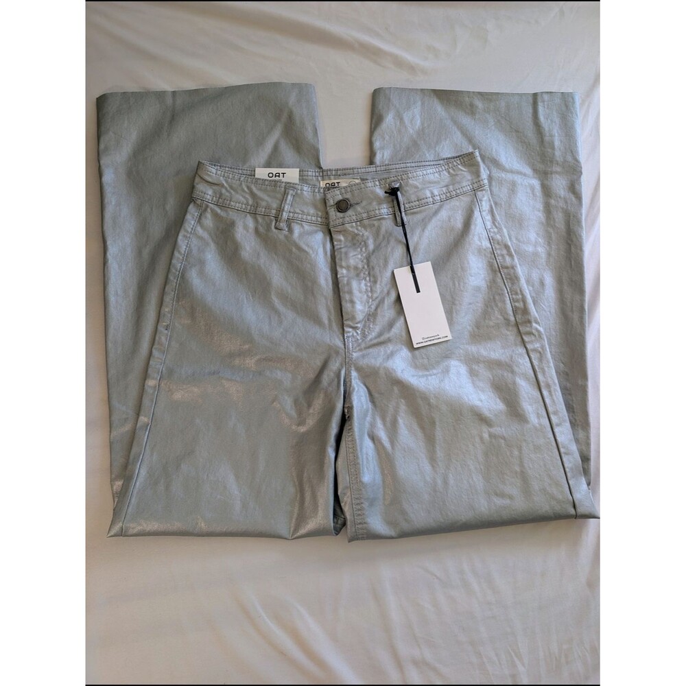 Oat New York Metallic Silver High Rise Wide Leg Pants